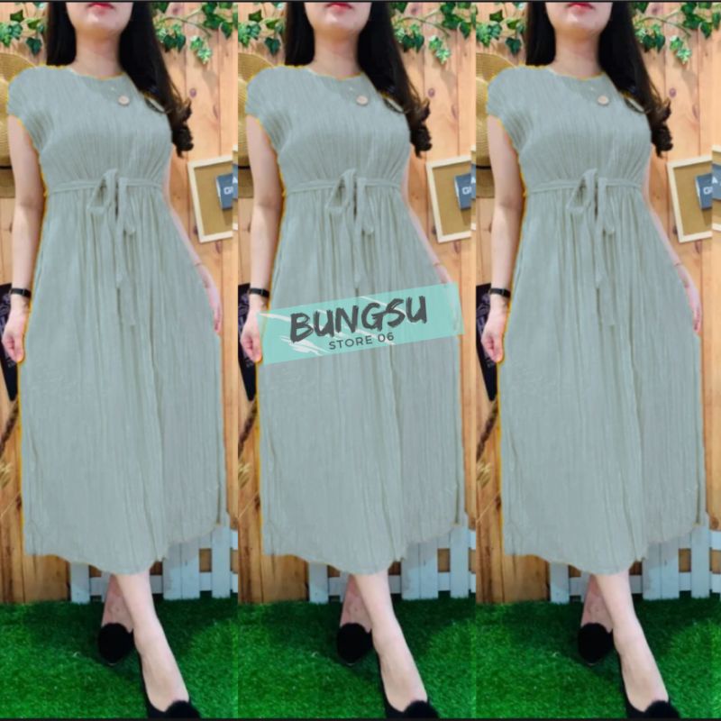 Long Dress Wanita Plisket Tanpa Lengan/Dress Viral 2023/Dress Wanita/Pakaian Wanita/Dress Terlaris-GREY