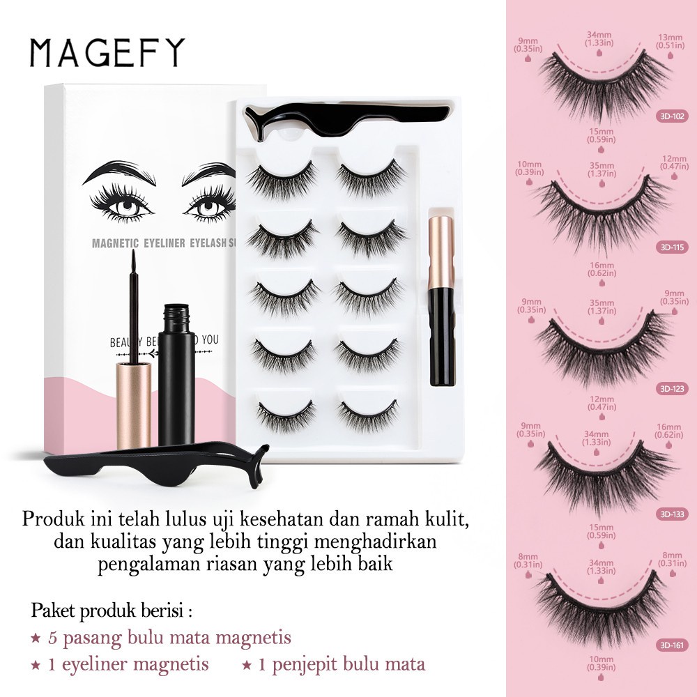 MAGEFY 5 Pasang Bulu Mata Magnetic Natural / Bulumata Palsu Magnet / 3D Magnetic Eyelash Extension Reusable Dengan Tampilan Alami Tidak Perlu Lem Yang Diperlukan Set 7110