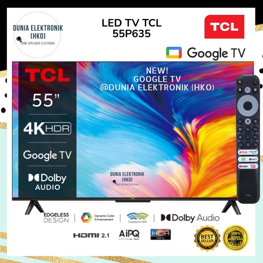 LED TV TCL 55P635 GOOGLE TV 55 INCH 55" SMART TV 55 INCH 4K UHD 2022