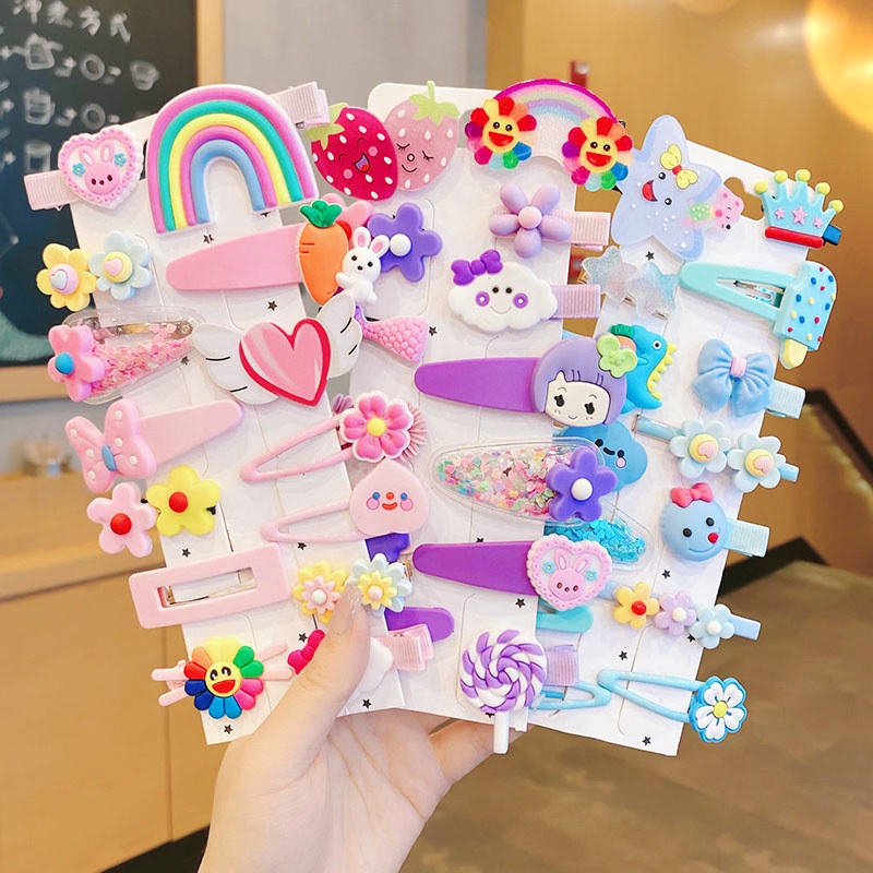 1 SET 15 PCS - Jepit Daisy Rainbow Kualitas Import Korea Jepitan Rambut Anak Perempuan / Cewek Murah Hairpin Doff Rajut Full Set Bayi Balita babycinnamon