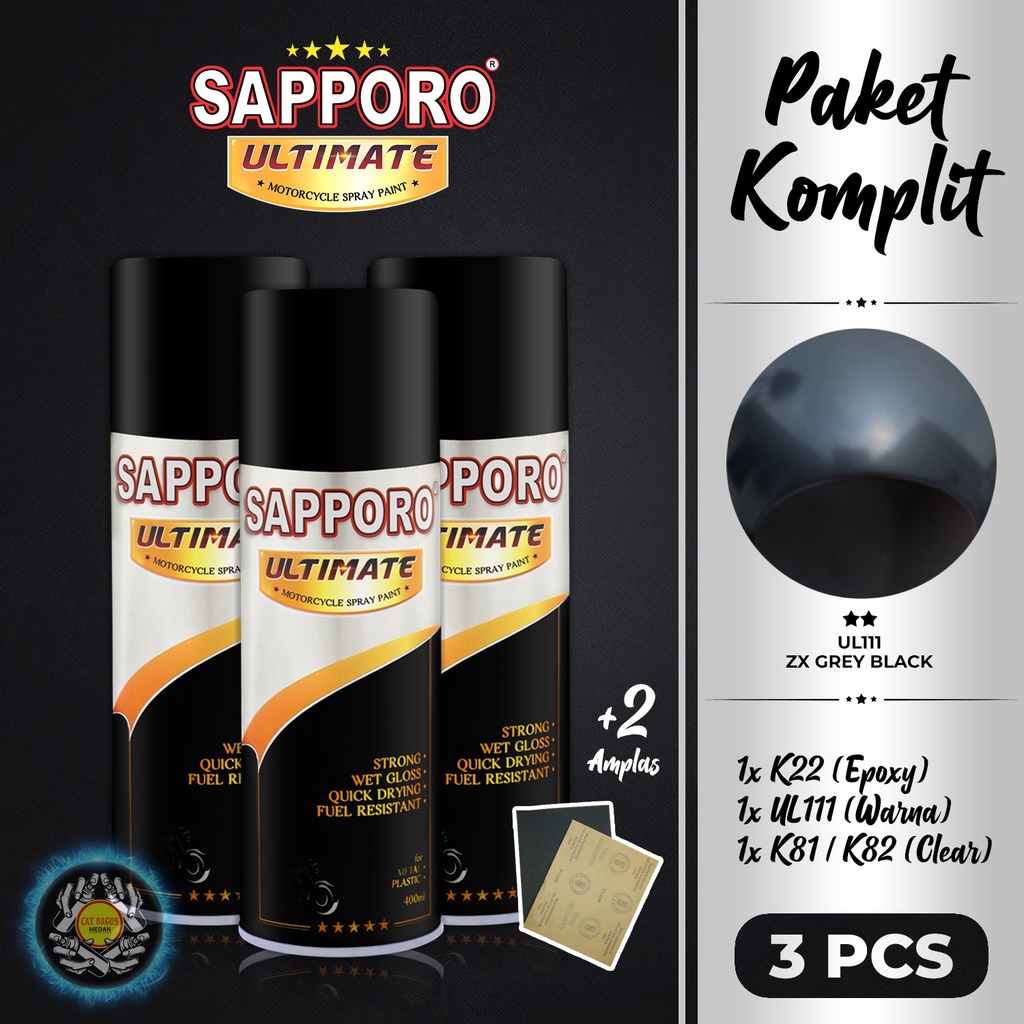 PAKET UL111 ZX GREY BLACK SAPPORO ULTIMATE CAT SEMPROT 400 ML CAT MOTOR AEROSOL PYLOX ABU ABU TUA GR