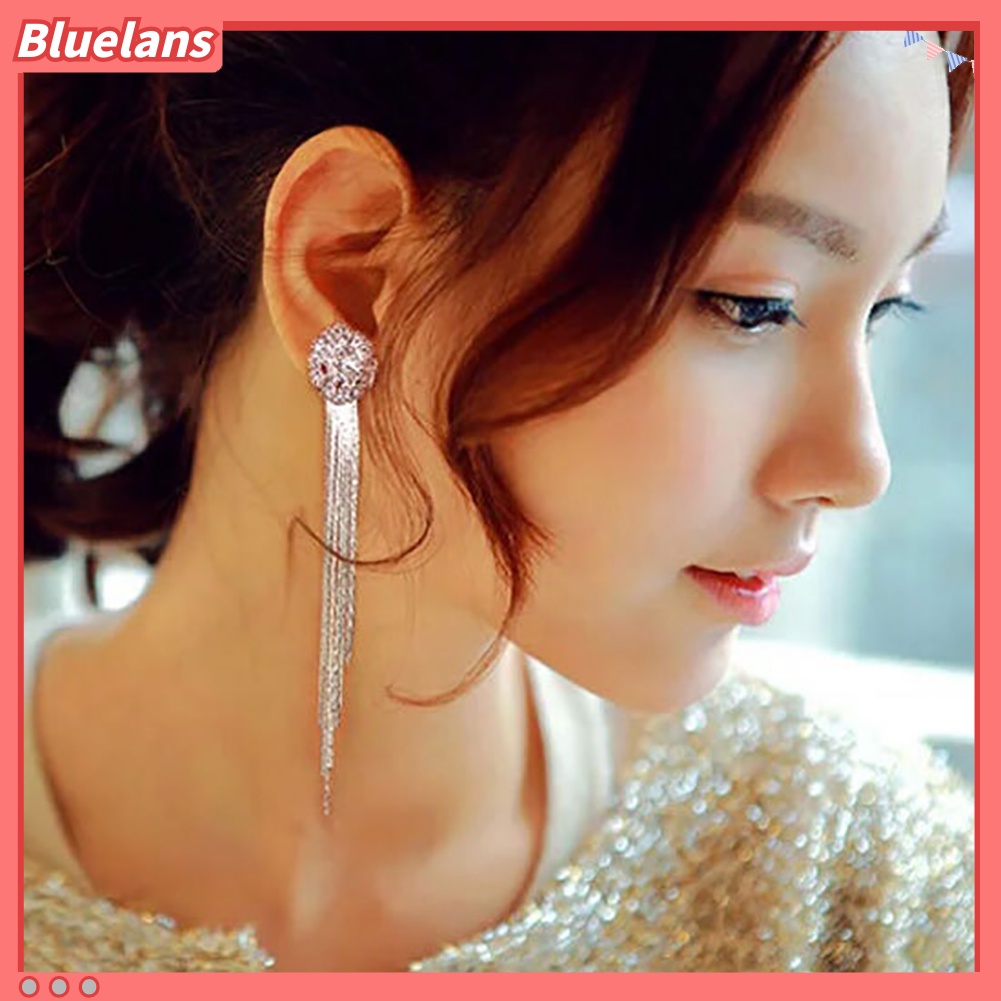 Bluelans Unique Tassel Pendant Long Dangle Statement Women Stud Earrings Gift Rhinestone