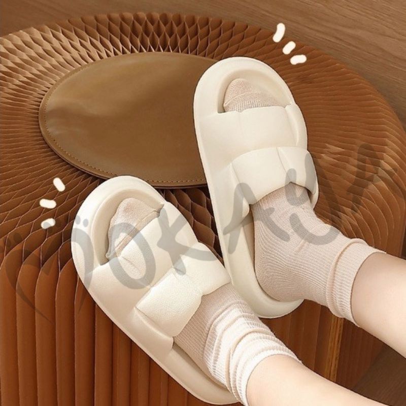 Sandal Slop Jelly Wanita Ban Motif Kotak Sol Tebal Empuk Anti slip Casual Simple Elegant Import Mokaya / Size 36-41 (608-18/1608-2Ac)