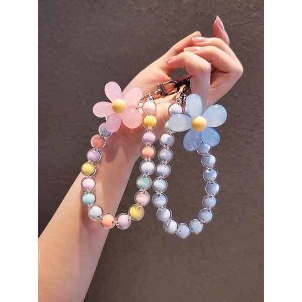 Colorful Flower Beads Cantolan Gantungan HP Phone Chain Lanyard Lucu