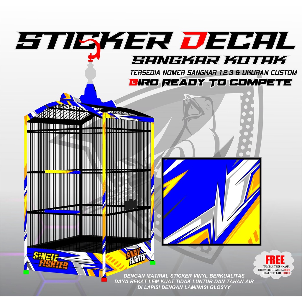 STIKER DECAL EBOD KANDANG TEBOK SANGKAR KOTAK NO.1,2,3 STRIP BIRU KUNING PUTIH