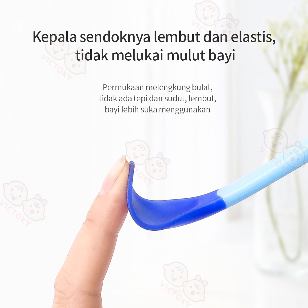 1 Set Sendok Makan + Garpu Bayi Sensor Panas – AC 39 – Alat Peralatan Makan Untuk MPASI Bahan Silikon / Silicone / Silicon BPA Free – Perlengkapan Tempat Alat Makan Set dengan sensor suhu makanan untuk merawat Kesehatan gigi dan mulut Bayi