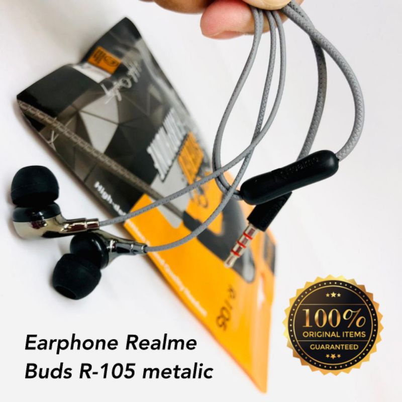 earphone realme buds r105 metalic extrabass handsfree headset