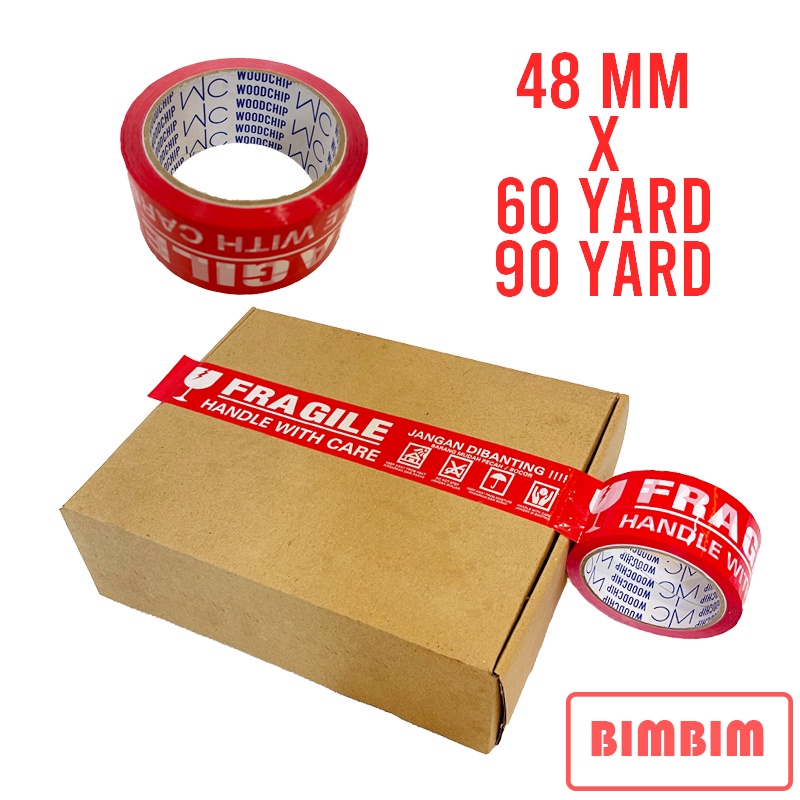 Lakban Fragile Merah Jangan Dibanting 48 mm x 60 Yard 90 Yard