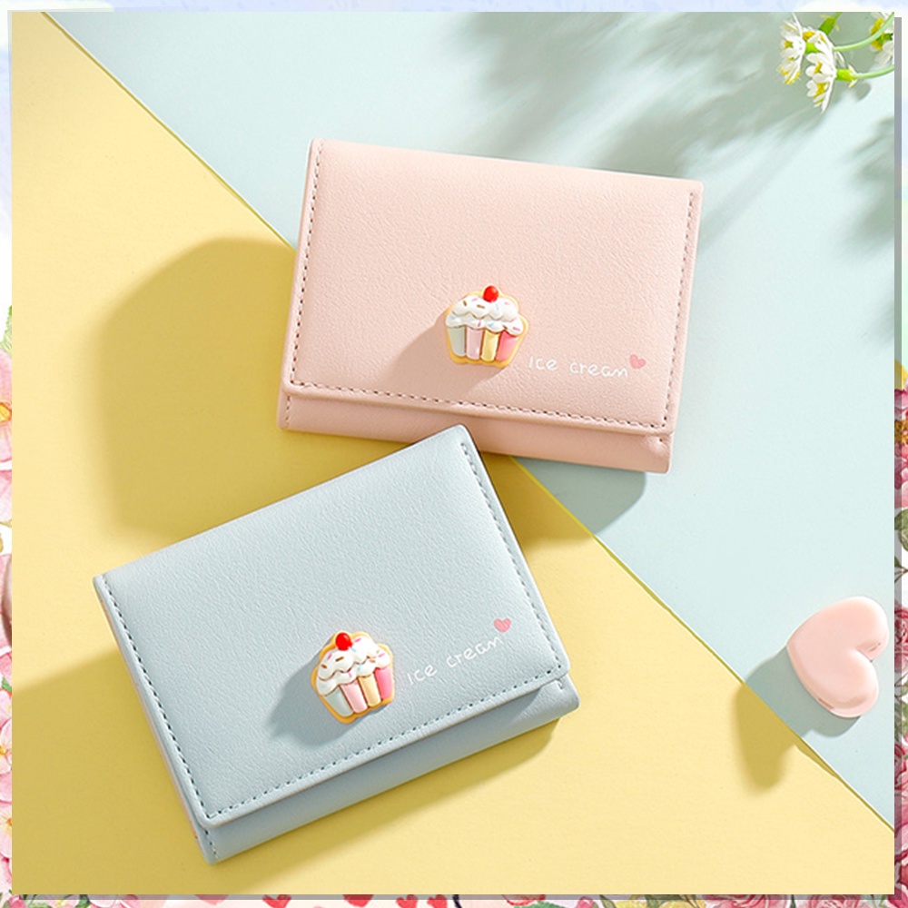 Dompet motif Kue lucu Dompet lipat Wanita Kecil Bahan Kulit PU Leather Premium Y8900