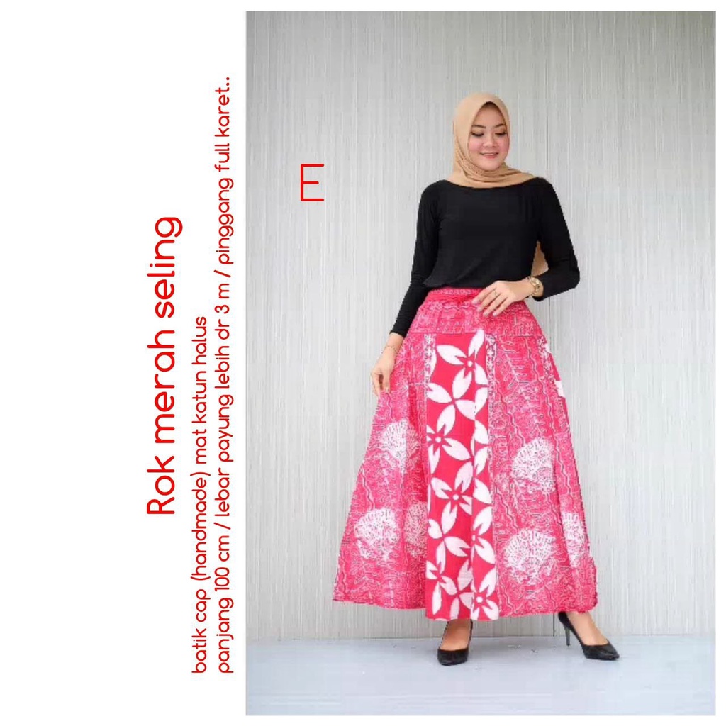 Rok Cap Seling Merah Delima Bawahan Batik Kantoran Wanita Casual Formal Kondangan Katun Premium