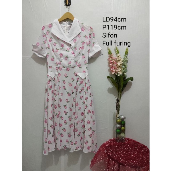 Dress maxi wanita bunga putih/Long dress sifon Korean (new)