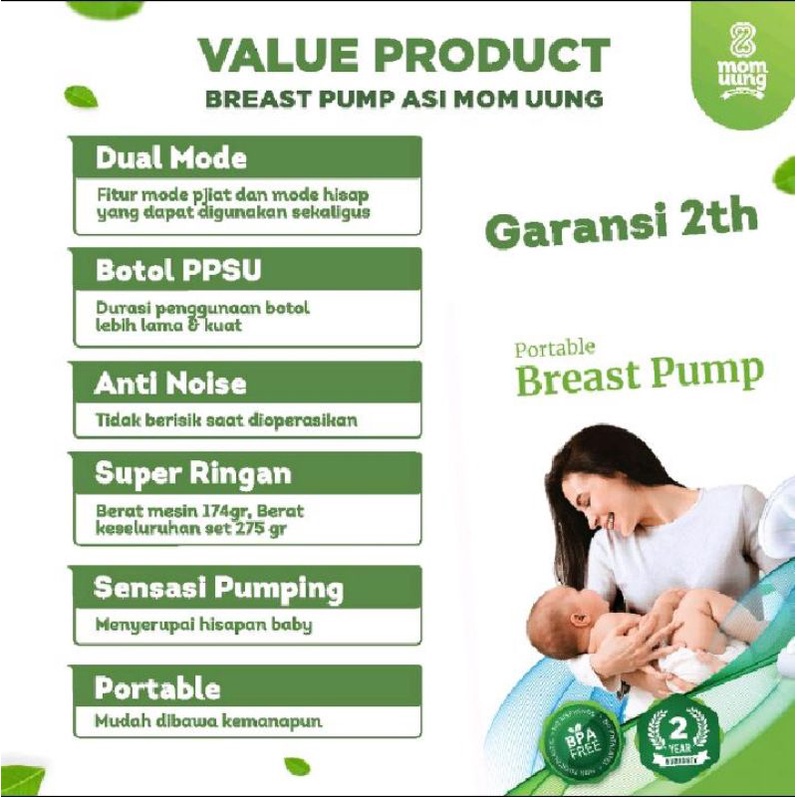 MOM UUNG Breastpump Portable Elektrik - 2th GARANSI - botol PPSU