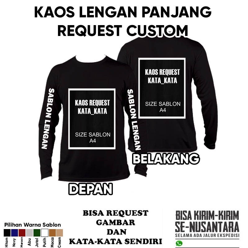 Custom Kaos Lengan Panjang dan Lengan Kata Sablon DTF Printing / Koas lengan panjang Kata Kata / kao