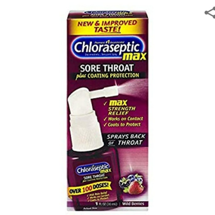 Chloraseptic max. batuk. leher gatal. pilek. sinus. tenggorokan gatal