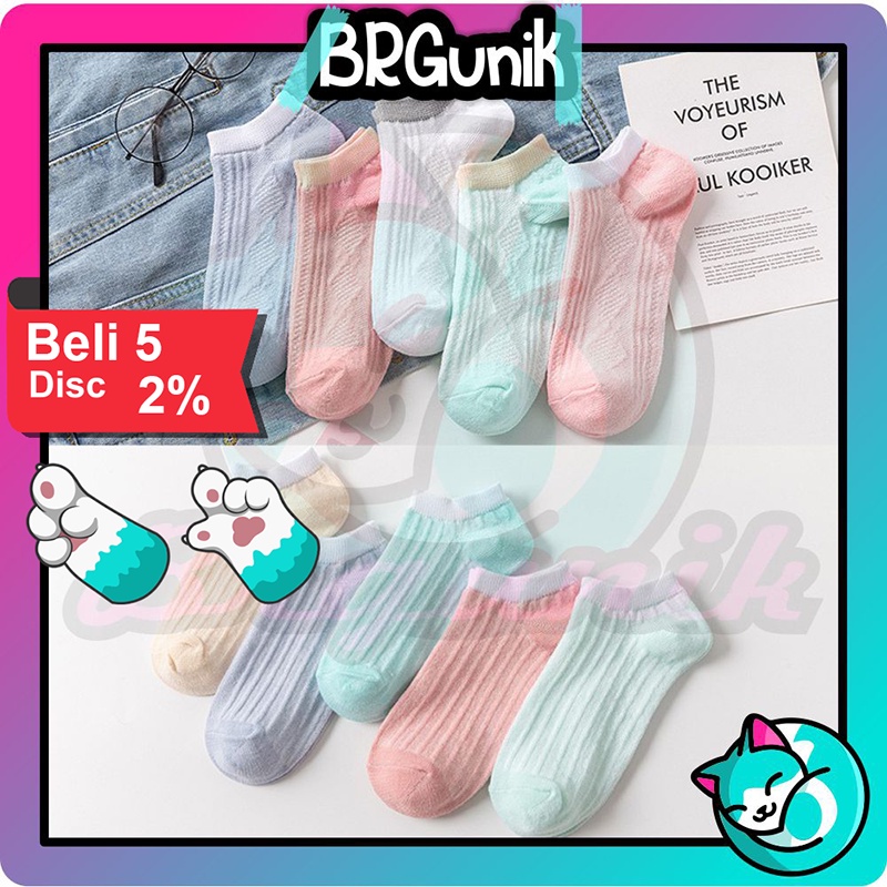 BRGUNIK Kaos Kaki Wanita Motif Garis Putih Fashion Kaos Kaki Pendek Korean Ankle Socks KK011