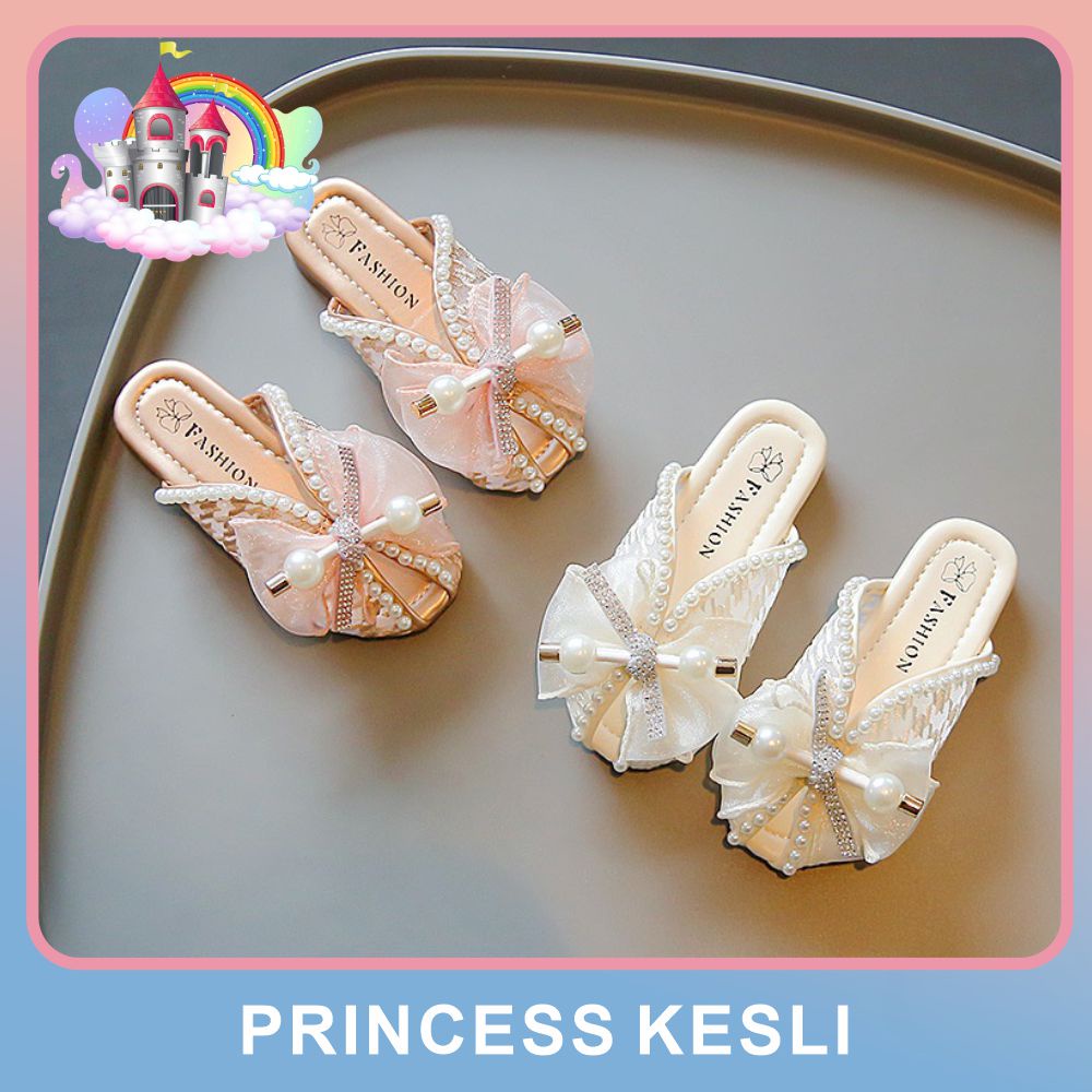 [PRINCESS KESLI] SIZE(26-32) Sandal Pesta Anak Perempuan 3-10tahun/sandal pita mutiara fashion anak cewe import