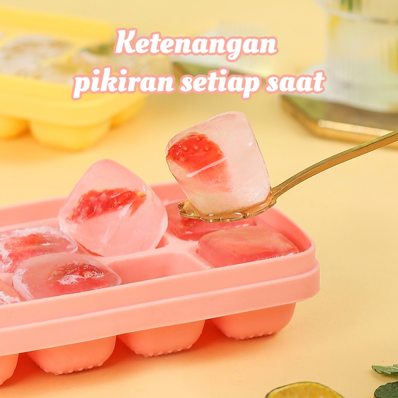 POTE Cetakan Es Batu 8 Tray Silikon Model Tekan Wadah Box Sekop Es Press Type Ice Cube Making Box Ice Storage