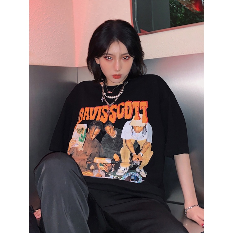 EUNII T-shirt Lengan Pendek Retro Angka Pencetakan Longgar Korean Style/Kaos Atasan Wanita/Baju Kaus Oversize Wanita