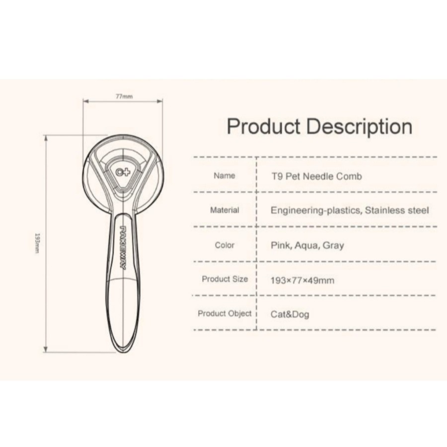 PAKEWAY Sisir Rambut Hewan Peliharaan Hair Removal Comb Pet Grooming Tool - T9