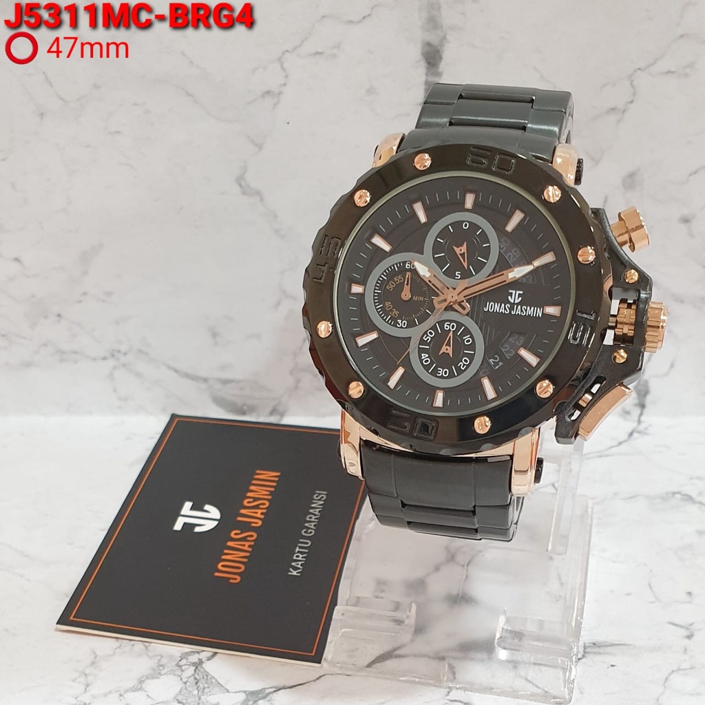 JAM TANGAN PRIA JONAS JASMIN 5311 ANALOG RANTAI CRONO TANGGAL AKTIF DIAMETER 4,7 CM