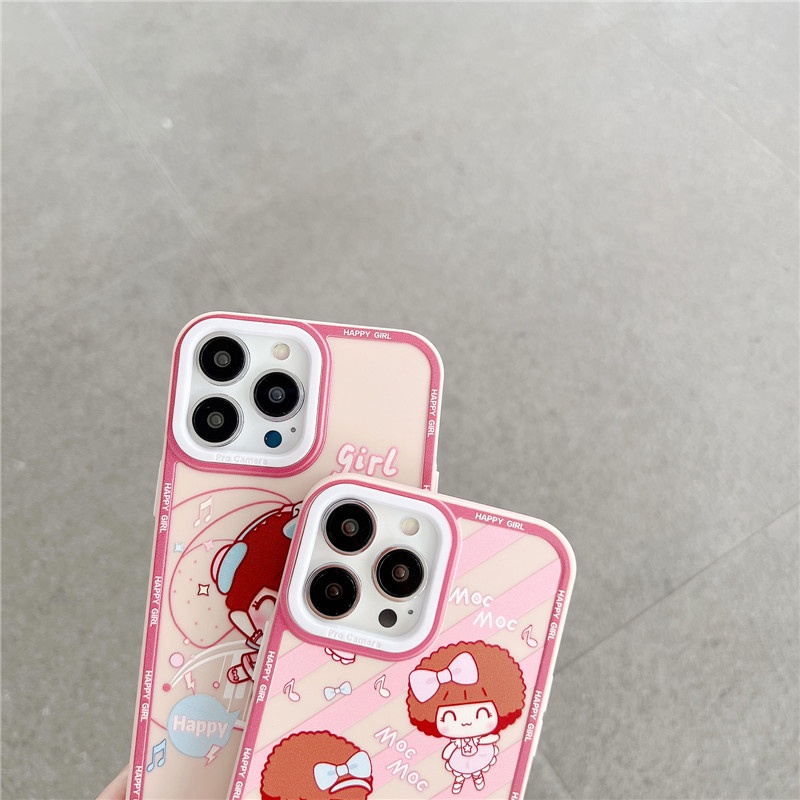 Soft Case Bahan Silikon TPU Desain Kartun Happy Girl Macaron Untuk IPhone 14 13 12 11 Pro Max