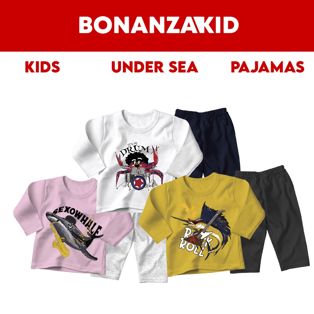 Piyama Anak Laki-laki Lengan Panjang Under The Sea Band Untuk Usia 2-8 Tahun Bahan Katun Combed 30s