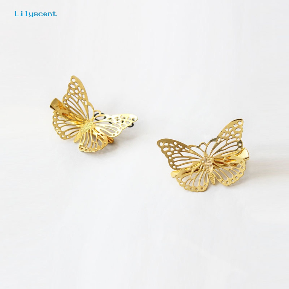 Jepit Rambut Model Butterfly Hollow Bahan Metal Gaya Vintage Untuk Wanita