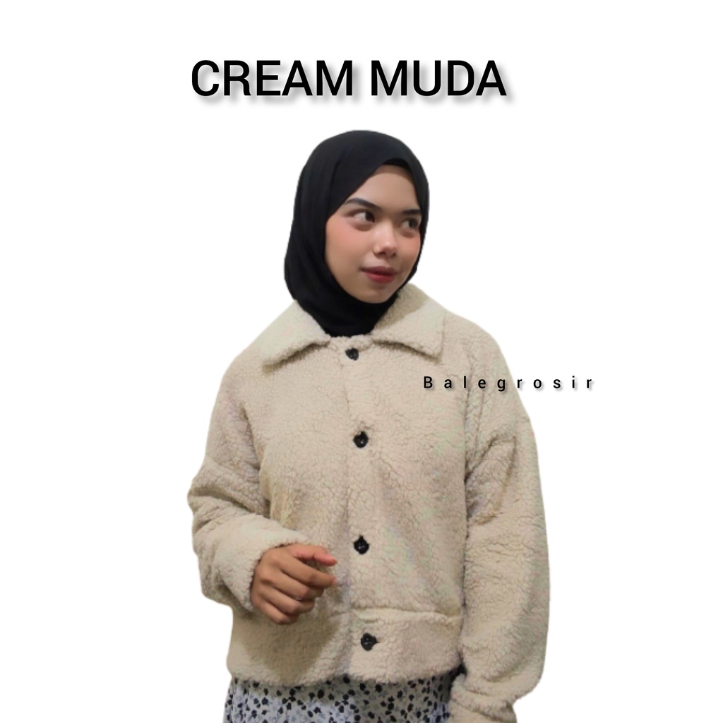 Jaket crop Bulu Furry Korea oversize