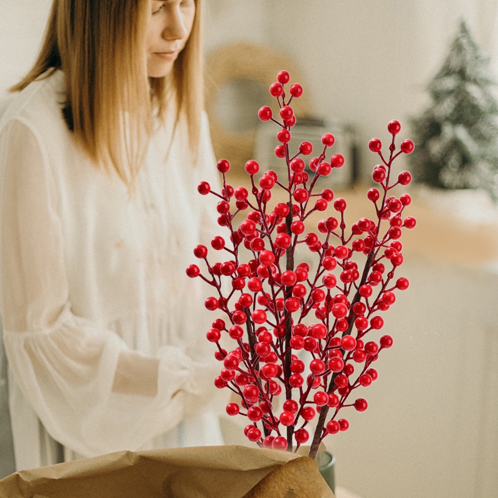 Buket Bunga Berry Merah Buatan Untuk Dekorasi Natal