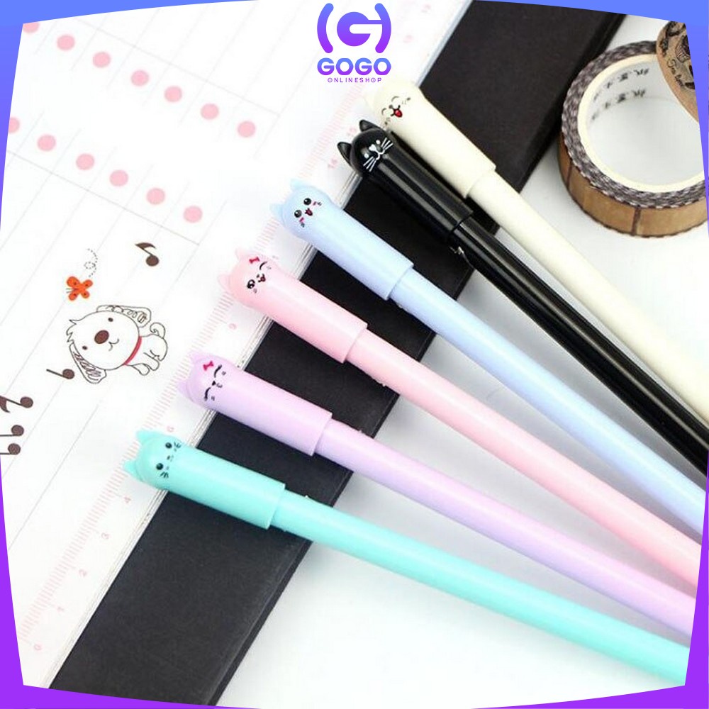 GOGO-A14 Pulpen Gel Karakter Kartun Kucing Pena Unik Bolpen Motif Kucing Stationary Alat Tulis Murah