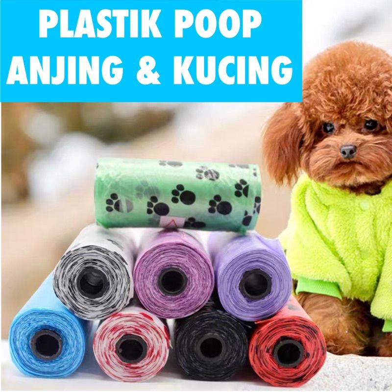 kantong sampah organik isi 15 lembar per roll poop bag kantong poop anjing kucing pet