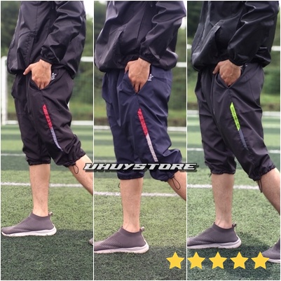 Celana Training 3/4 Sontog Pria Wanita Sport Saku Resleting Celana Sontog Lari Jogging Sepeda