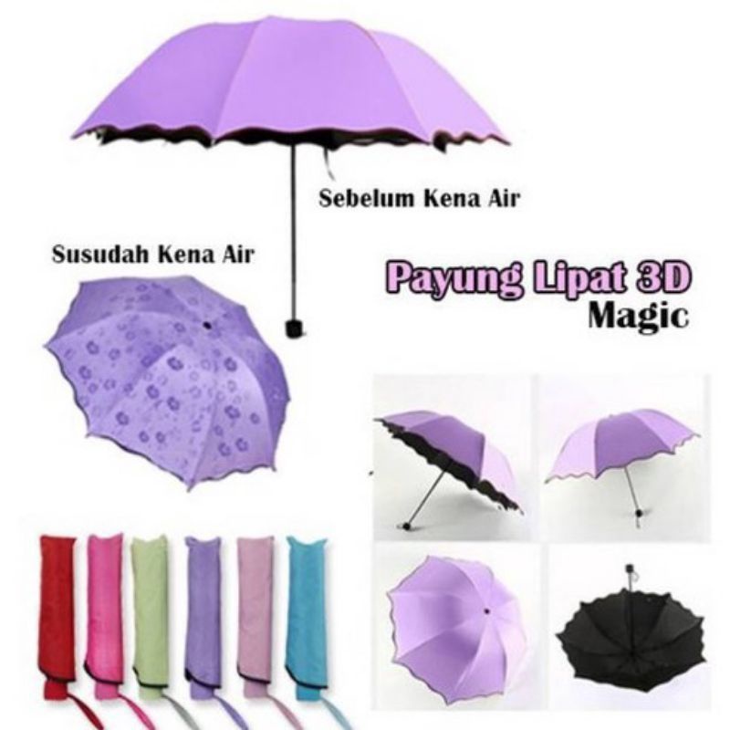 PAYUNG LIPAT 3D MURAH / MAGIC UMBRELLA BISA BERUBAH SAAT TERKENA HUJAN ATAU BASAH