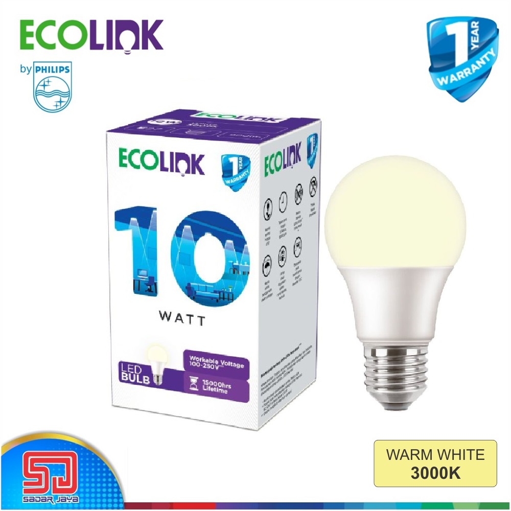 ECOLINK Lampu 10W LED 10Watt Bulb Bohlam 10 Watt - 3000K Warm White Kuning Cerah