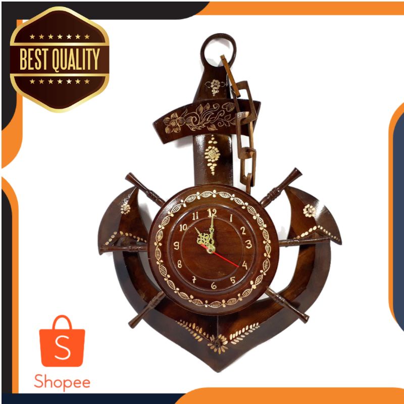 Jam dinding kayu jati model jangkar kapal unik