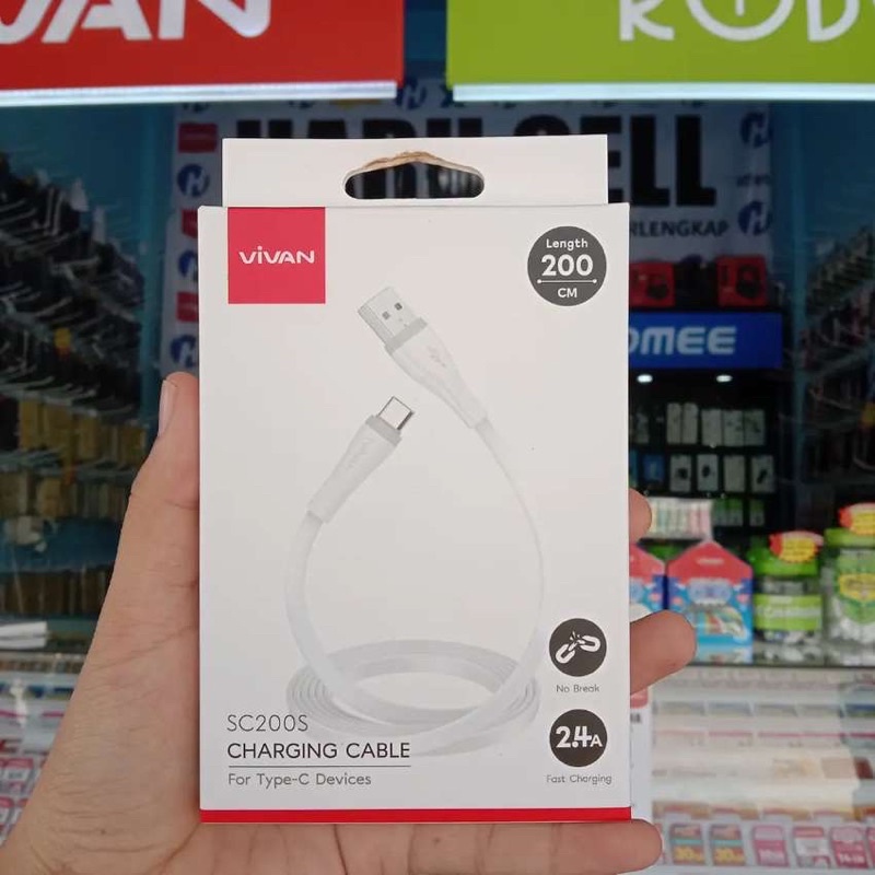 Original Vivan 200S Kabel Data Type C 2 Meter Fast Charge 2.4A Cable Data Vivan Flat 2m