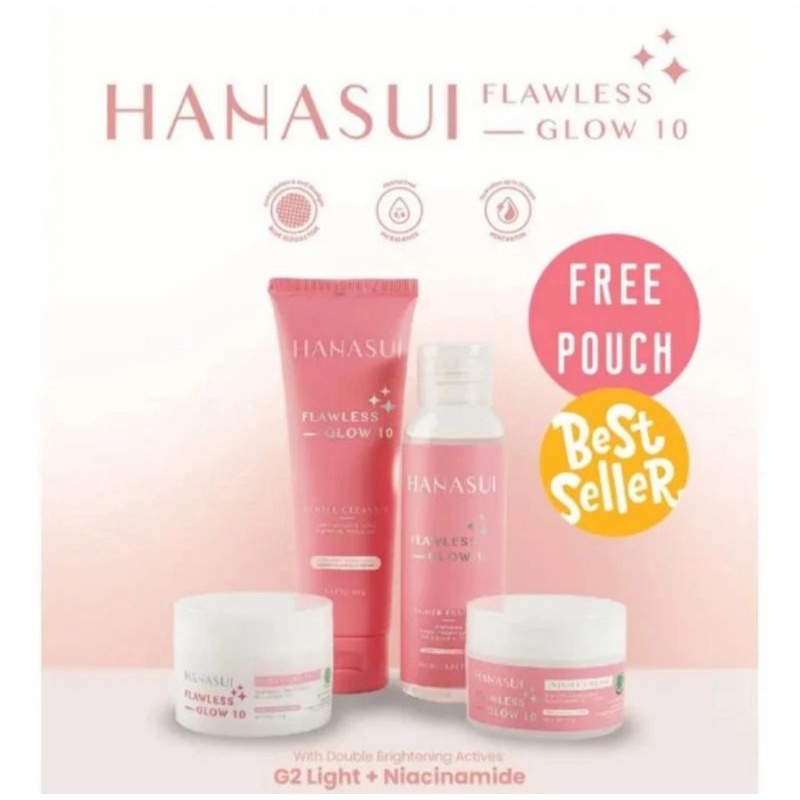 Paket HANASUI Flawless Glow 10 Skincare isi 4 Produk | paket kecantikan | cream kecantikan