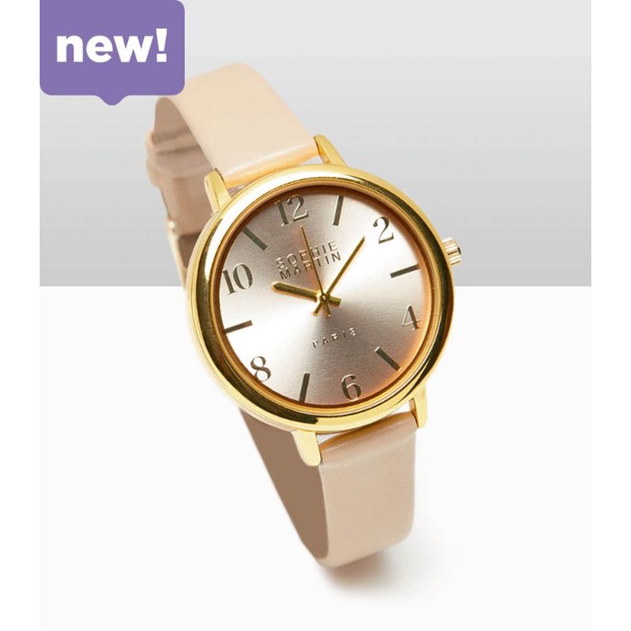 Jam Tangan Kulit Wanita Murah Mewah Berkualitas Deandra Beige Original Sophie Martin Paris Promo Ter