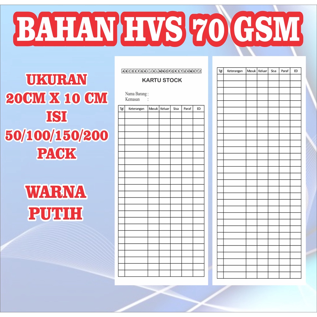 

kartu stok BAHAN HVS 70gsm isi 50/100/150/200 lembar bolak balik kartu stok barang non custom
