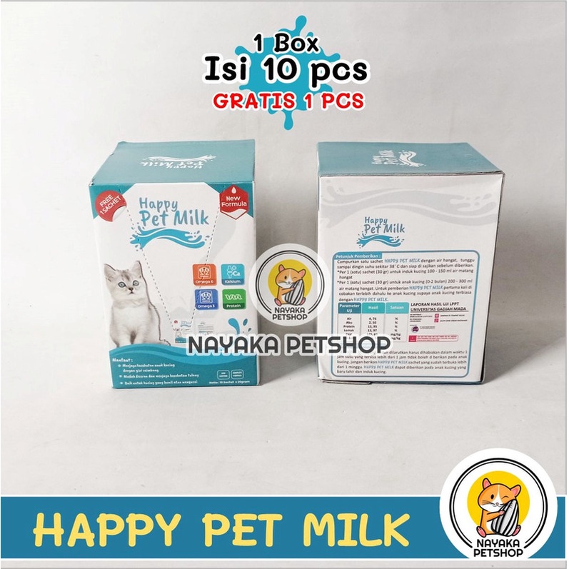 Susu Kucing Happy Pet Milk Cat 1  Box Dus Isi 11 Sachet Anak Kucing Kitten Indukan Hamil Menyusui Adult