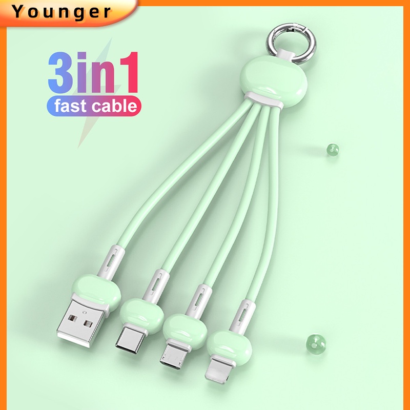 3in1 Kabel Charger Micro USB Tipe C 3in1 Untuk Iphone 13 12 11 Android