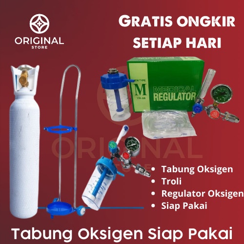 Tabung Oksigen + Trolly + iRegulator Oksigen C CARE siap pakai