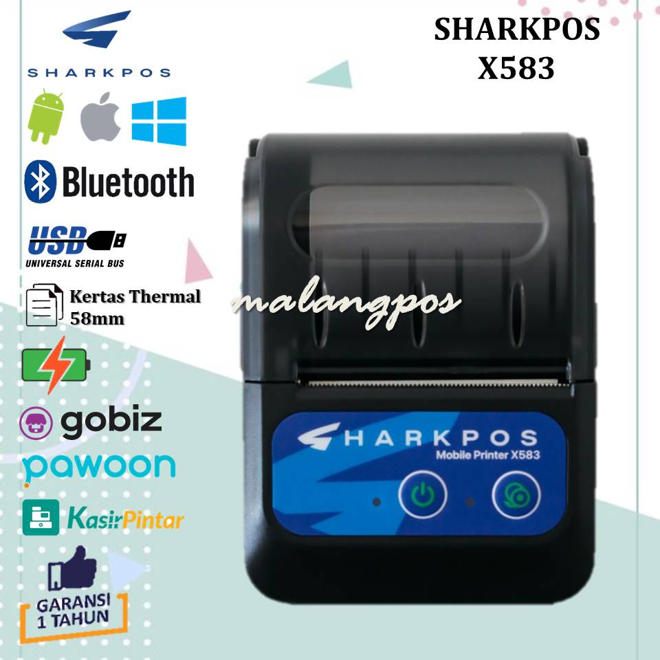 Mini Printer Bluetooth Thermal Sharkpos X583 Printer Struk 58MM Support Gobiz