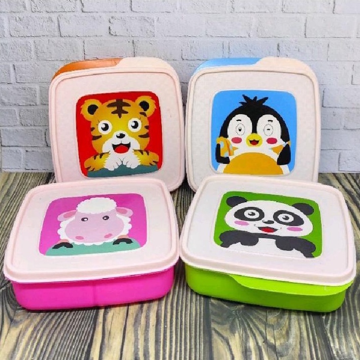 Kotak Makan Anak Sekat 4 Motif Animal Lucu Lunch Box Ompreng Bekal Anak Tempat Makan