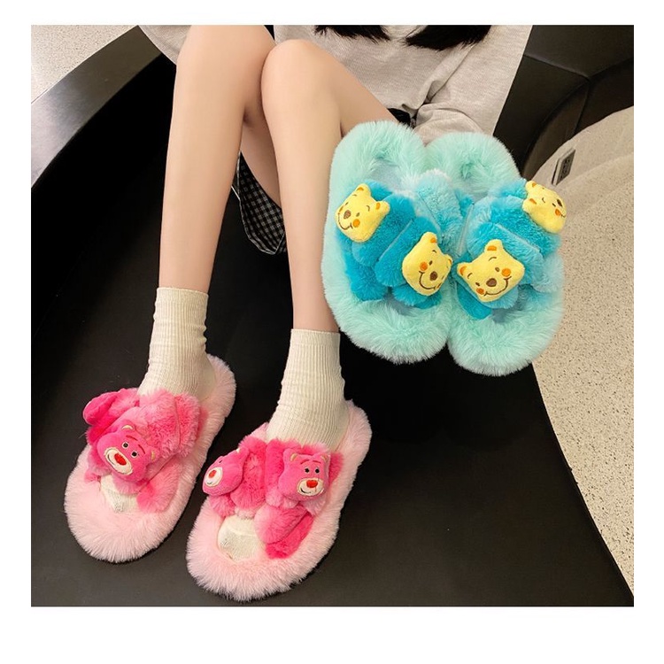 Sandal beruang stroberi wanita memakai pakaian luar dalam pasang 2022 musim gugur dan musim dingin b