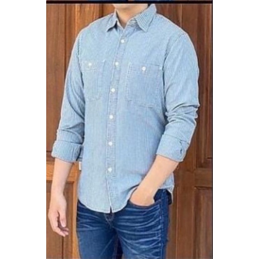 Kemeja Pria Denim Uniqlo Lengan Panjang ORI