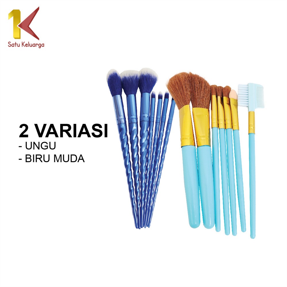Image of Satu Keluarga Kuas Make Up 7 in 1 Brush Make Up Set Mini K128 Paket Kuas Set Make Up Cosmetic Travel Free Pouch / Kuas Rias Wajah Model Ulir #3