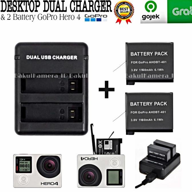 Desktop Dual Charger Baterai GoPro For Hero 4 Plus 2 Baterai GoPro 4