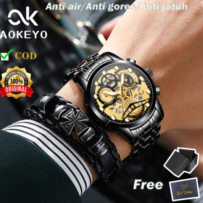 Aokeyo 4088 Jam Tangan Pria Anti Air Original Luxury Stainless Steel