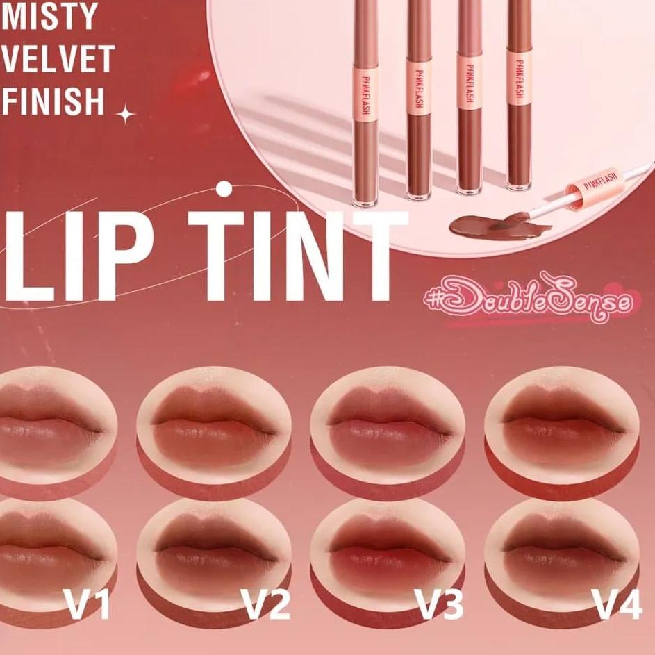 Sale Sekarang--PINKFLASH DoubleSense Lip Matte Velvet Tint Ombre Lips 2in1